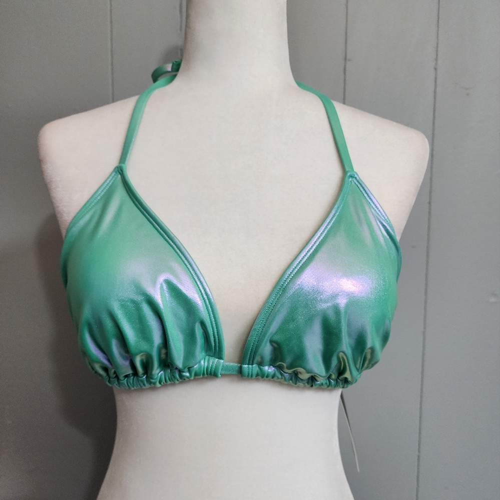 No Boundaries Green Glossy Bakini Top Size L - Picture 3 of 12